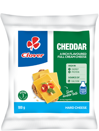 Clover Natural Flow-Wrap Slices Cheddar - 100g | Clover Corporate